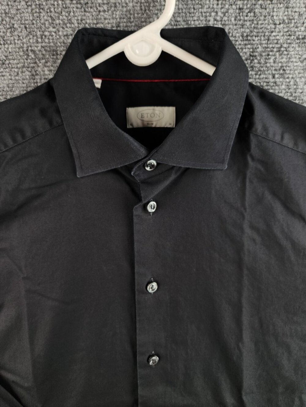 Eton Size 16 Slim Black Cambridge Button Up Shirt Men Long Sleeve Cotton Woven